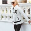 Womens Arctic white Aviator Sheepskin Shearling Jacket