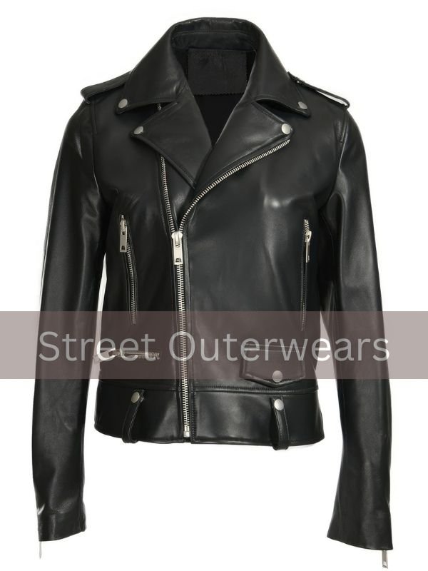 Womens Biker Black High Fashion Street Racer Motorcycle Jacket Womens Biker Black High Fashion Street Racer Motorcycle Jacket