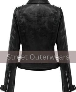 Alternative view of Womens Black Classy Double Breasted Motorbike Leather Jacket