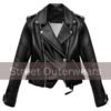 Womens Black Genuine Sheepskin Biker Moto Leather Jacket