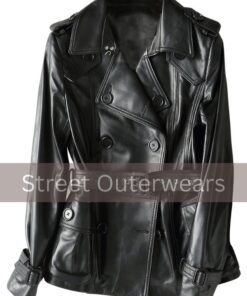 Womens Black Sheepskin Double Breasted Trench Coat