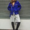 Womens Mustard Bike Moto Riding Cafe Racer Retro Leather Jacket Womens Blue Cobalt Suede Biker Jacket In Oversized Fit