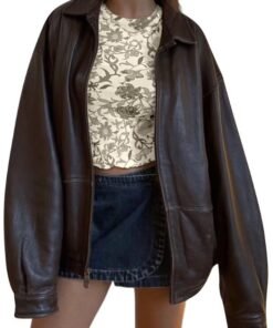 Womens Brown 90s Oversized Y2K Leather Jacket