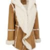 Womens Brown Faux Fur Suede Overcoat With Hood