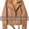 Womens Camel Brown Biker Moto Cafe Racer Jacket