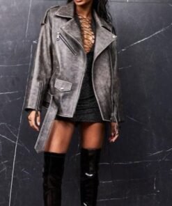 Womens Distressed Biker Style Goat Leather Jacket - Sale