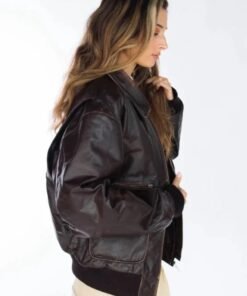 Alternative view of Womens Distressed Oversized 90s Bomber Leather Jacket