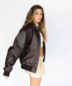 Womens Distressed Oversized 90s Bomber Leather Jacket