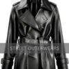Womens Double Breasted Black Leather Pea Coat