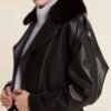 Vintage Oversized Long Black Leather Jacket Womens leather jacket with fur collar - Sale