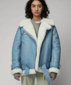 Womens Light Blue B3 RAF Aviator Sheepskin Shearling Leather Jacket