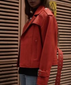 Alternative view of Womens Oversize 80s Orange Biker Cropped Leather Jacket