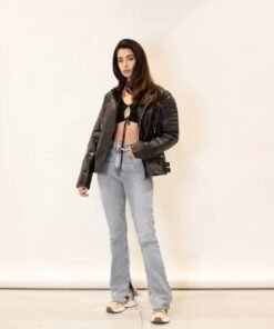 Alternative view of Womens Oversized 90s Quilted Vintage Retro Biker Leather Jacket