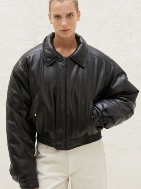 Womens Oversized Bomber Black Leather Jacket Womens Oversized Bomber Black Leather Jacket - Sale Now