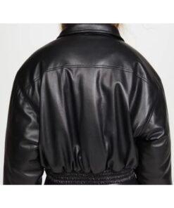 Womens Oversized Bomber Black Leather Jacket Womens Oversized Bomber Black Leather Jacket
