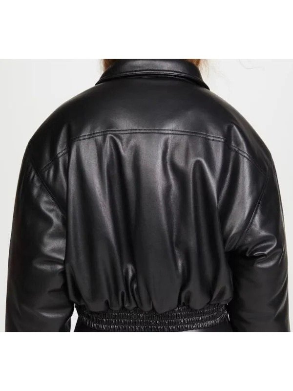 Womens Oversized Bomber Black Leather Jacket Womens Oversized Bomber Black Leather Jacket - Image 3
