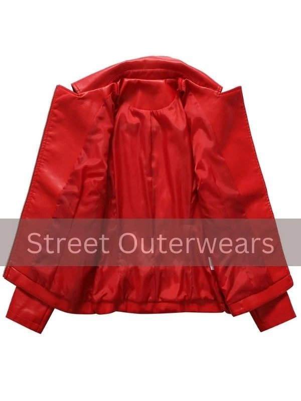 Womens Red Motorcycle Black Stripes Leather Jacket Womens Red Motorcycle Black Stripes Leather Jacket - Image 3