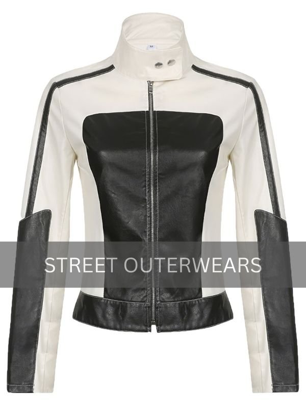 Womens Rider Black and White Biker Racing Leather Jacket Womens Rider Black and White Biker Racing Leather Jacket