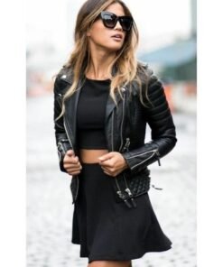 Womens Stylish Motorcycle Biker Genuine Lambskin Leather Jacket