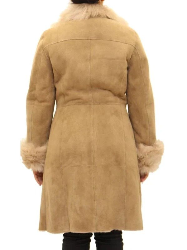 Womens Suede Three-Quarter Length Button Up Shearling Coat Womens Suede Three-Quarter Length Button Up Shearling Coat - Image 2