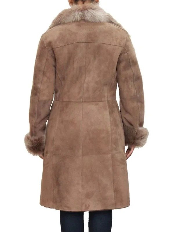 Womens Suede Three-Quarter Length Button Up Shearling Coat Womens Suede Three-Quarter Length Button Up Shearling Coat - Image 7