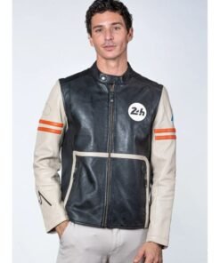 Black Leather Jacket Mans Karl 24H Le Ecru