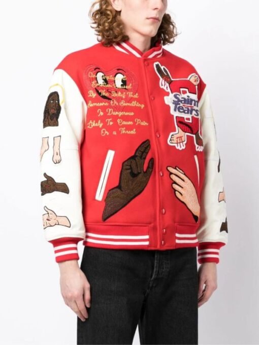 SAINT MXXXXXX X Denim Tears Varsity Jacket Red & White