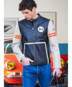 Mans Karl 24H Le Ecru Black Leather Jacket