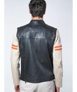 Mans Karl Black Leather Jacket 24H Le Ecru