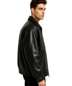Men's Classic Black Leather Zip-Up Jacket