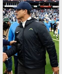 Coach Jim Harbaugh Los Angeles Chargers Black Hooded Puffer Jacket