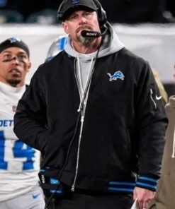 Dan Campbell Detroit Lions 2025 Sideline Jacket Dan Campbell Detroit Lions Black Bomber Jacket