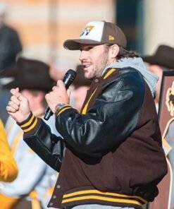 Josh Allen Wyoming Retirement Ceremony Brown Varsity Jacket