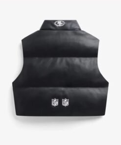 Off Season 49ers Faux Leather Black Cropped Puffer Vest