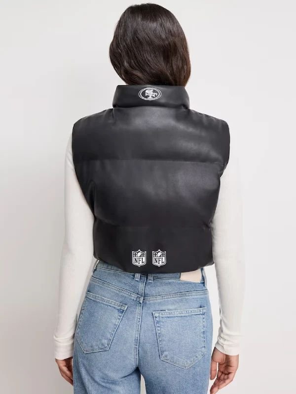 San Francisco 49ers Faux Leather Cropped Puffer Vest San Francisco 49ers Off Season Faux Leather Black Cropped Puffer Vest