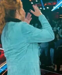 The Voice S28 Reba McEntire Blue Suede Fringe Coat