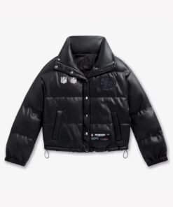 Womens San Francisco 49ers Off Season x NFL Black Faux Leather Puffer Jacket