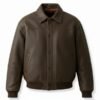 Men's Military Style Distressed Brown Leather Bomber Jacket