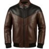 Men's Two-Tone Racer Style Leather Bomber Jacket