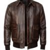 Mens Aethelgard Distressed Brown Leather Bomber Jacket