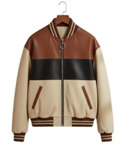 Mens Handmade Two-Tone Cowhide Leather Bomber Jacket