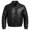 Mens Handmade Western Black Leather Bomber Jacket