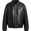 Mens Stealth Onyx Black Leather Bomber Jacket