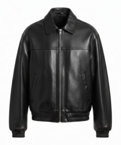 Mens Stealth Onyx Black Leather Bomber Jacket