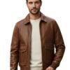 Mens Vintage Brown Leather Bomber Jacket