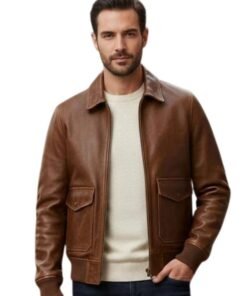 Mens Vintage Brown Leather Bomber Jacket