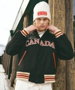 SCA x Hockey Canada Leaf Legacy Black Wool Varsity Bomber Jacket 2026