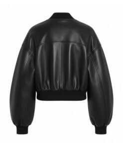 Womens Aura Luxe Black Leather Cropped Bomber Jacket