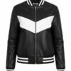 Womens Black & White Chevron Leather Bomber Jacket