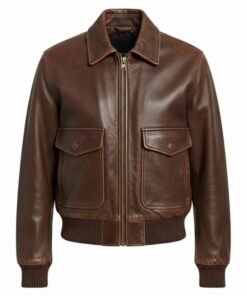 Womens Classic Vintage Brown Genuine Leather Bomber Jacket